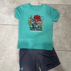 Under Armour Aqua Graphic Tee and Charcoal Shorts Set
